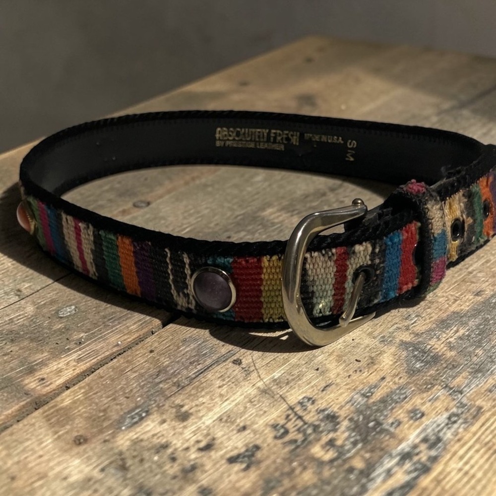 Absolutely‎ Fresh Prestige Leather Woven Multi-Color Cabochon Studded Belt S/M